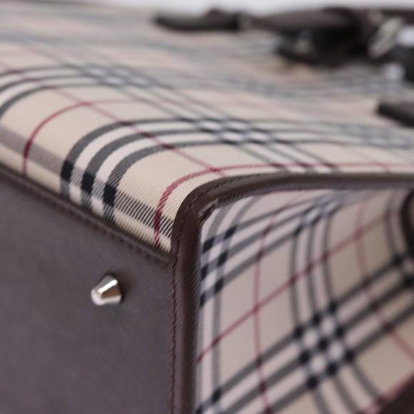 BURBERRY Nova Check Hand Bag Nylon Canvas Beige Auth mr245 - Picture 15 of 16